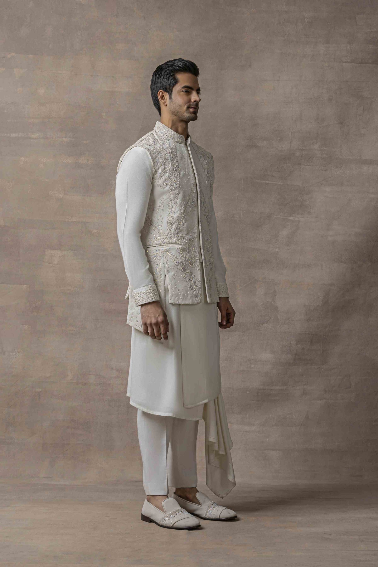 Embroidered Ivory Waist Coat Set