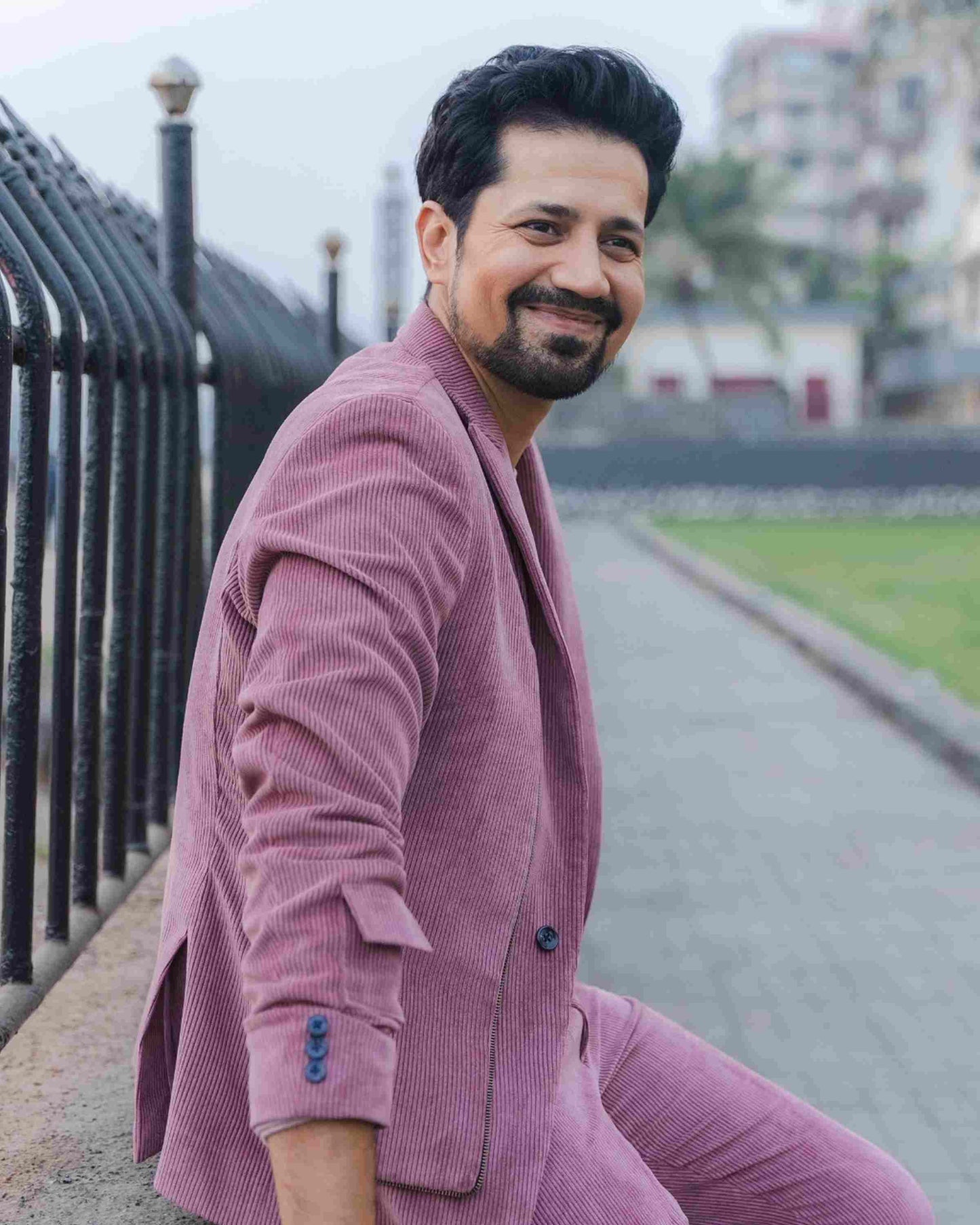 Sumeet Vyas in Salmon Pink Corduroy Set