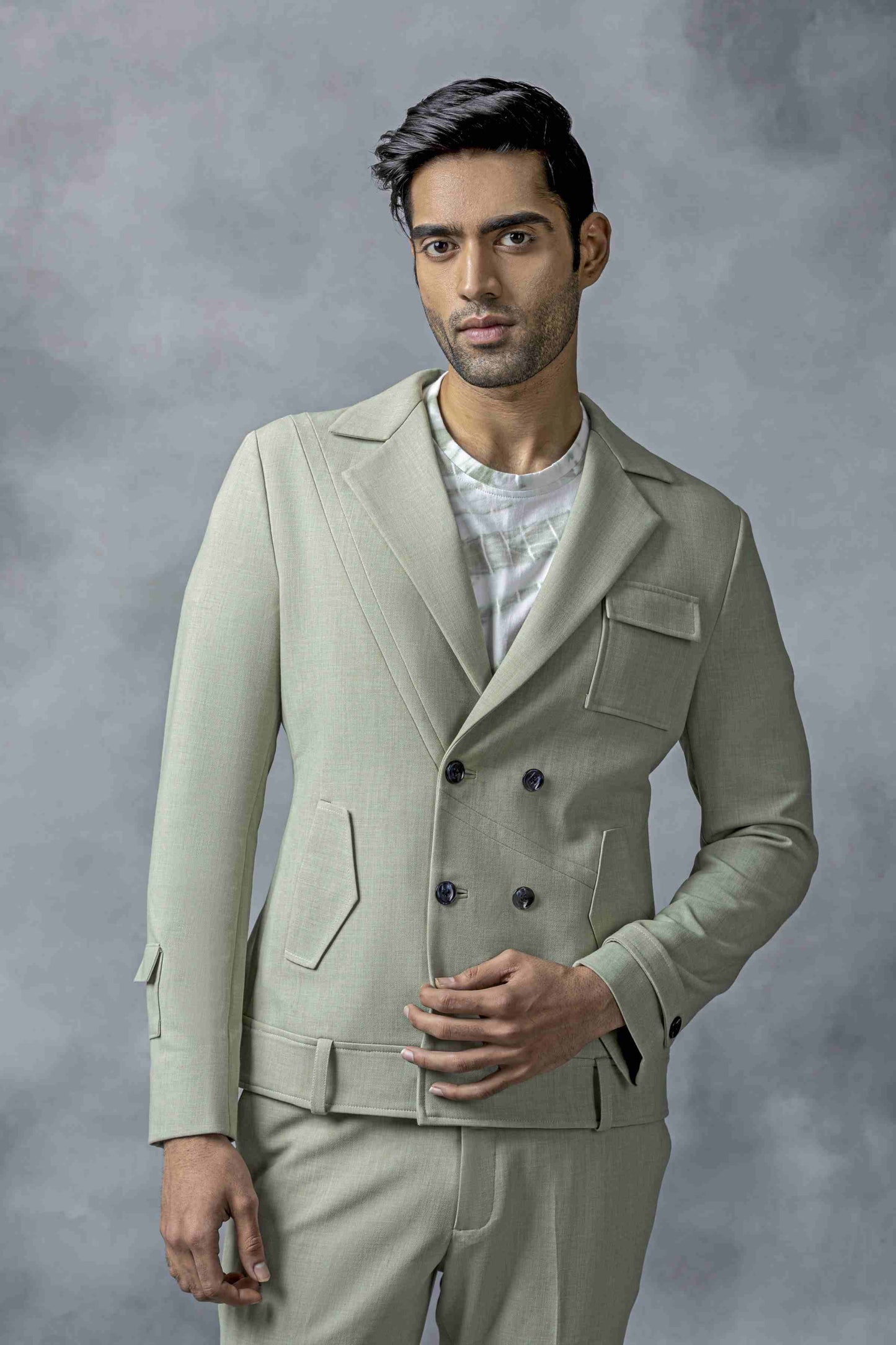 Pistachio Green Double Breasted Blazer Set