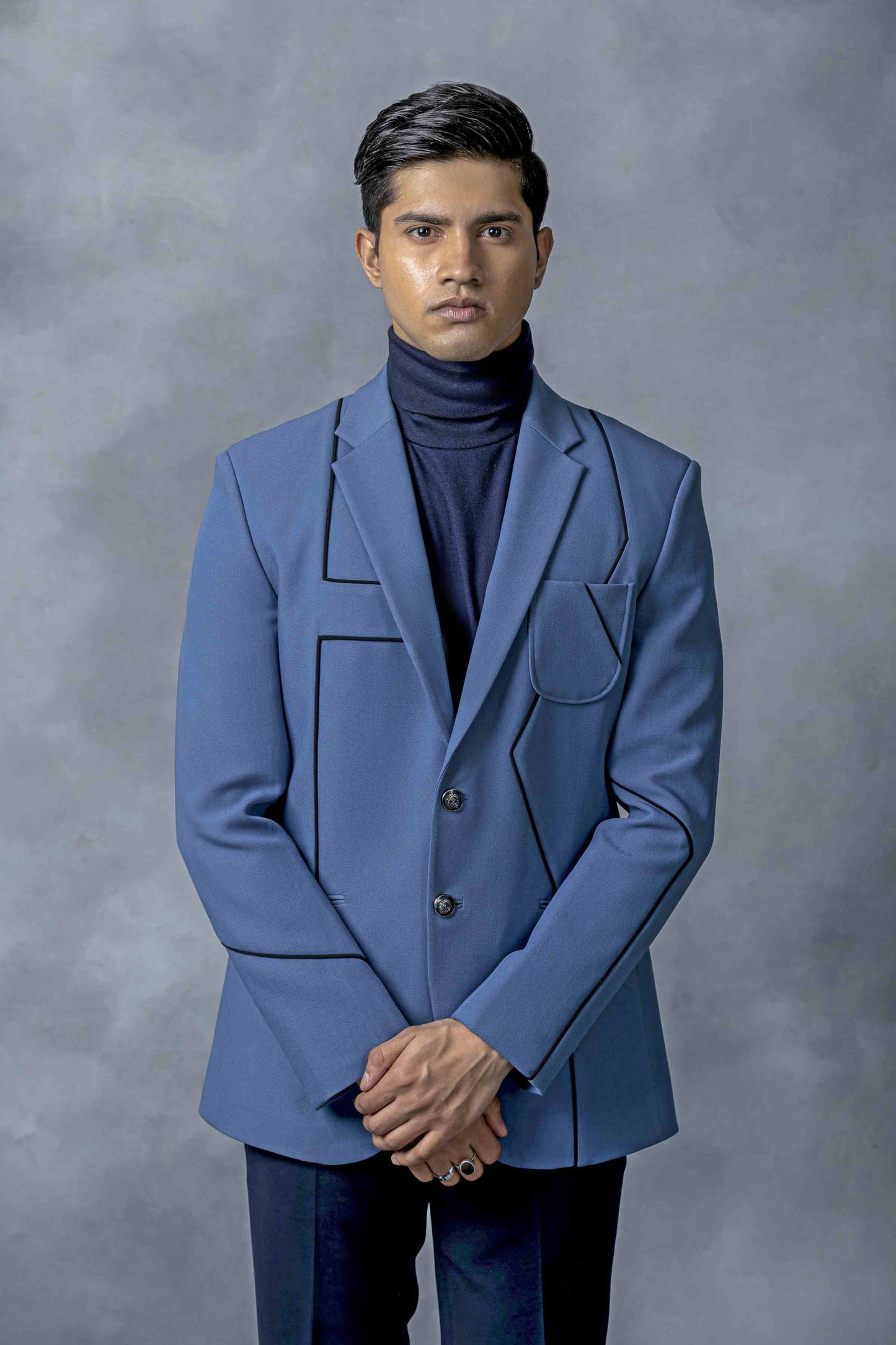 Blue Blazer With Contrast Piping