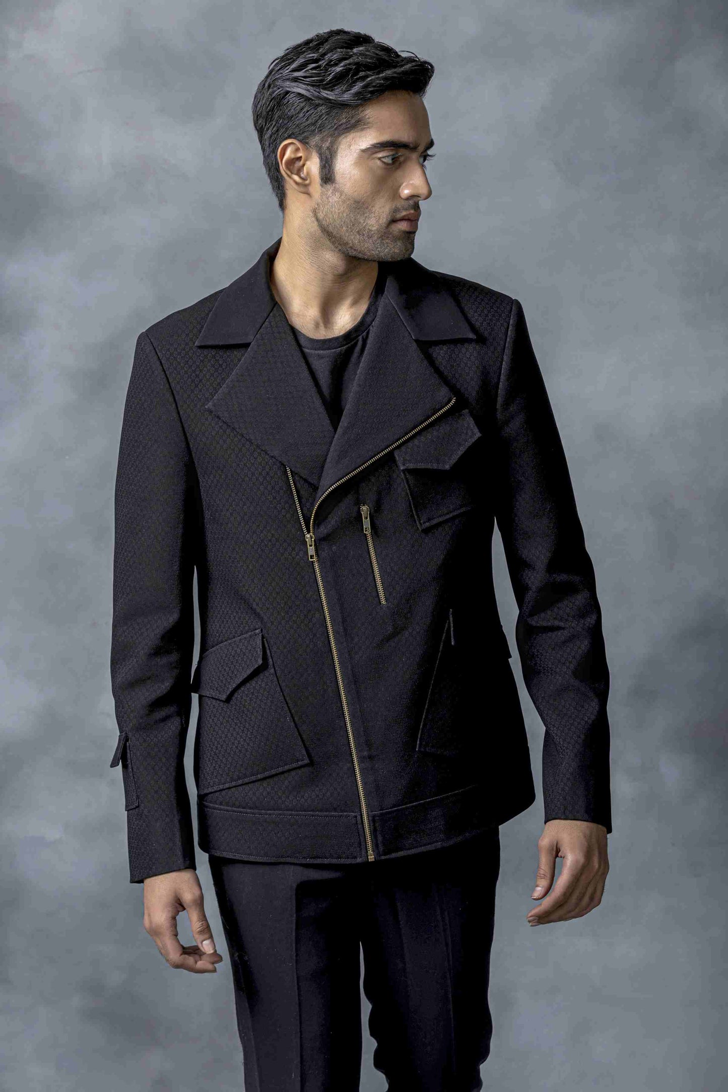Black Slant Zipper Jacket