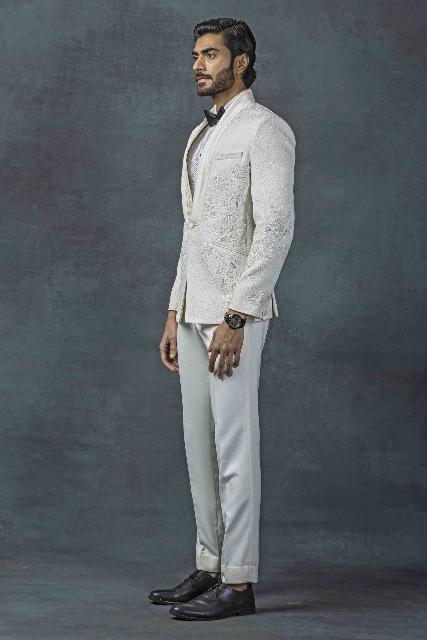 Ayushmann Khurrana in Off White Jacquard Tuxedo