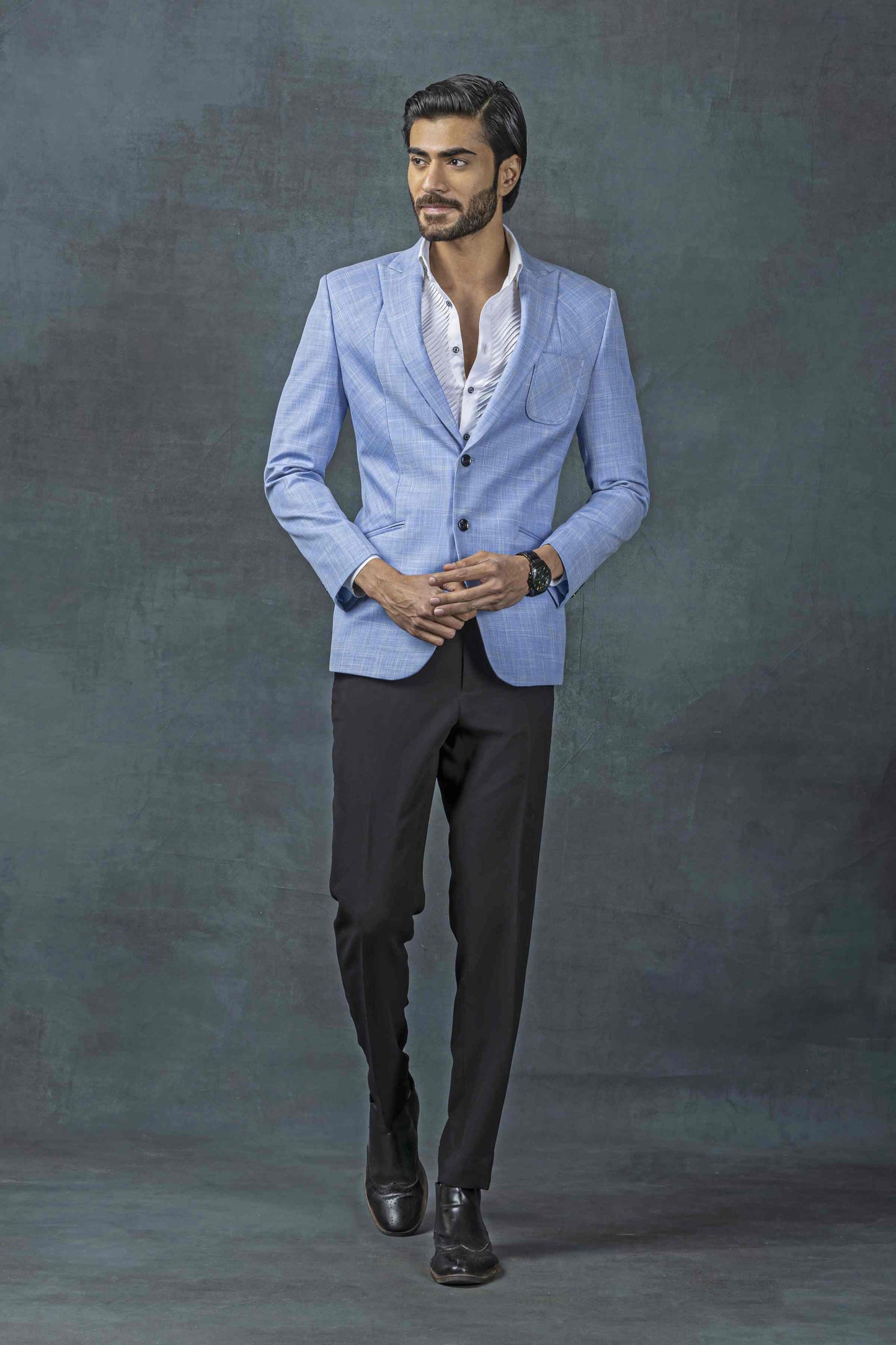Blue Check Blazer With Patch Pocket