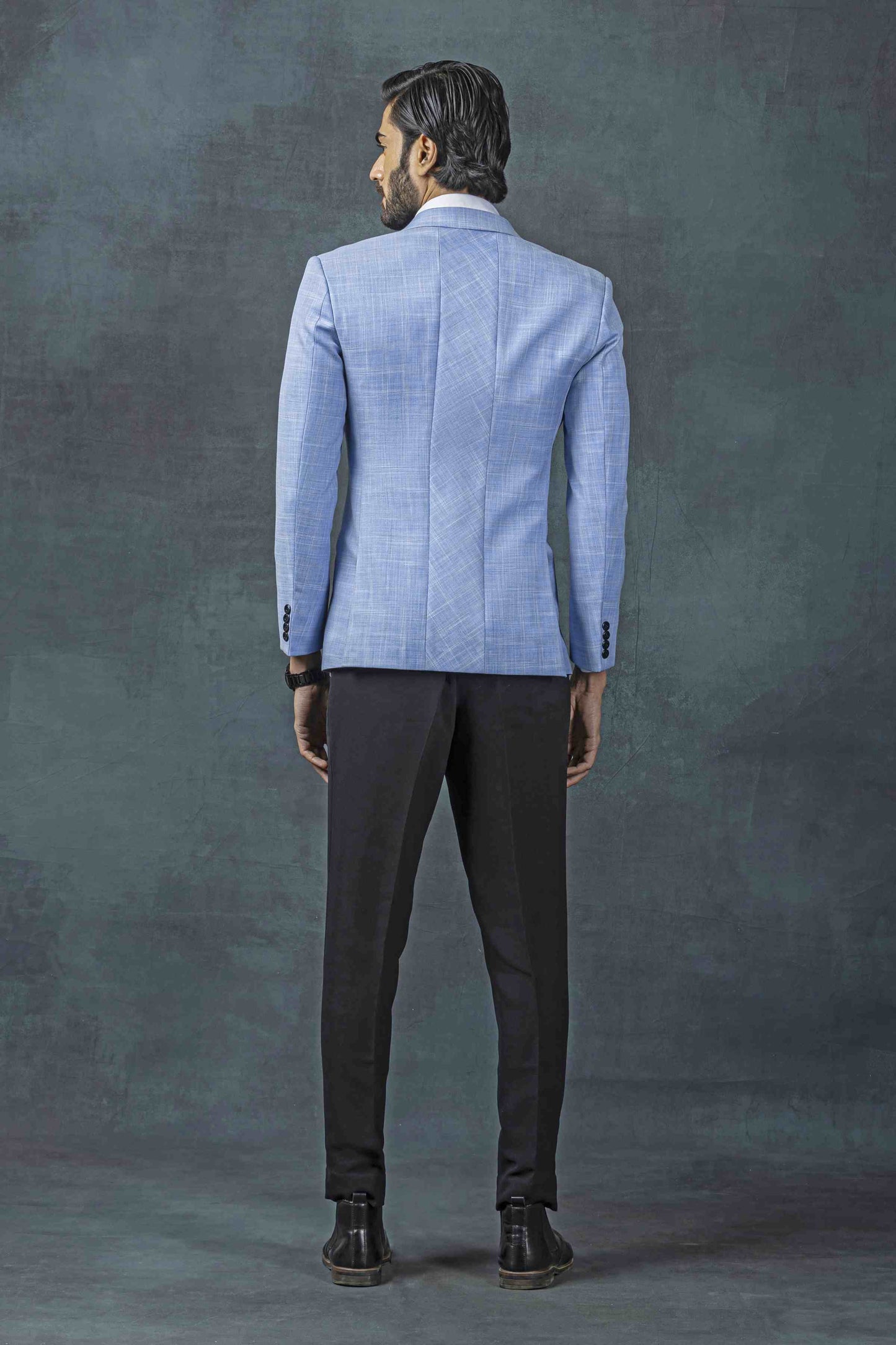 Blue Check Blazer With Patch Pocket