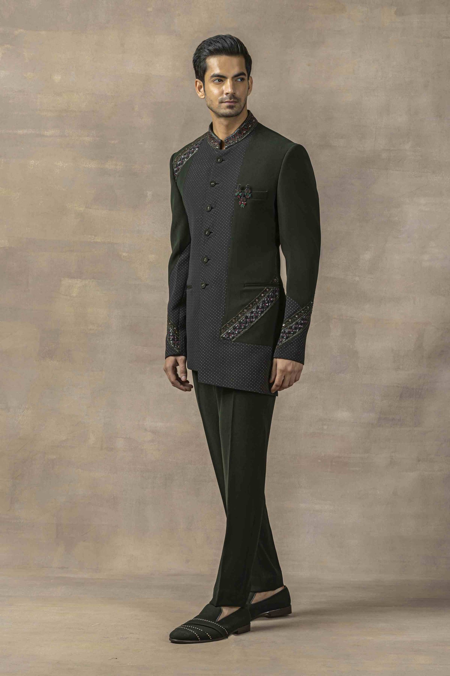 Forest Green Bandhgala With Pearl Work