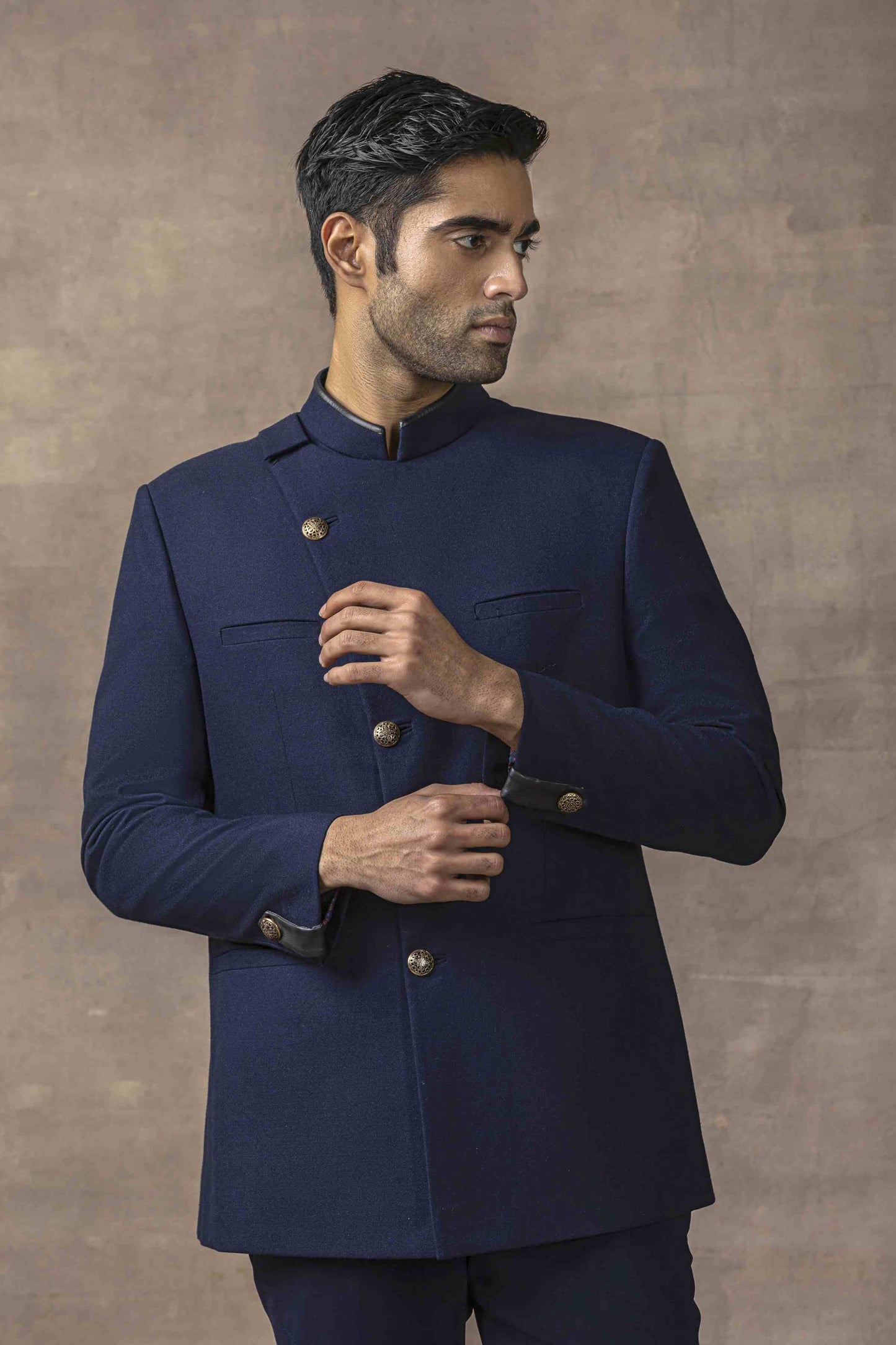 Navy Angarakha Style Bandhgala Set