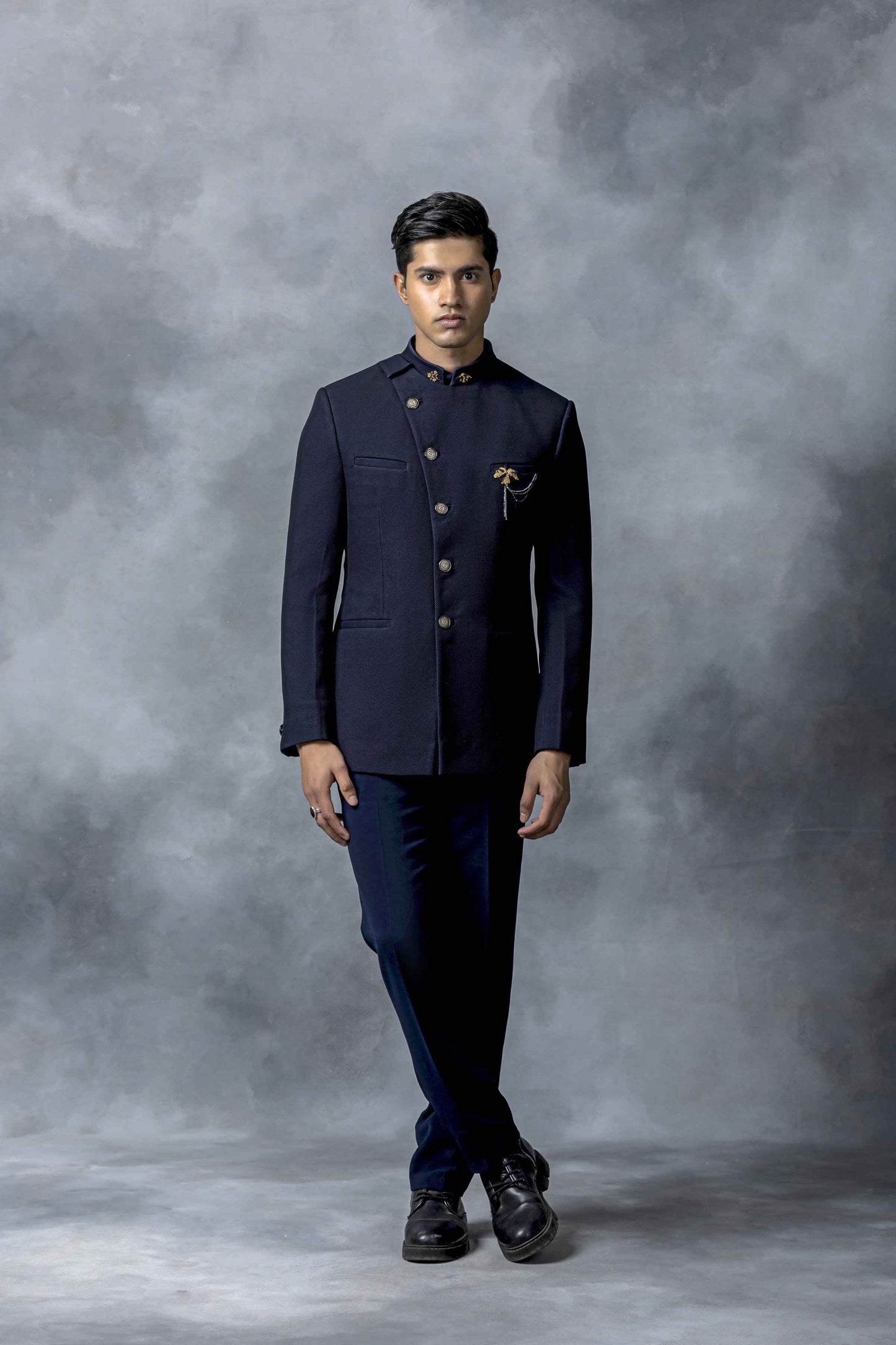 Navy Angrakha Bandhgala Set