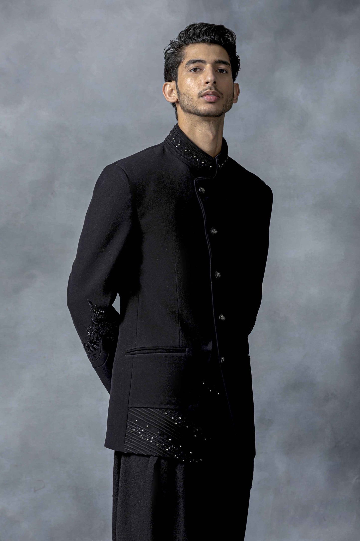 Black Bandhgala With Pintuck Panels