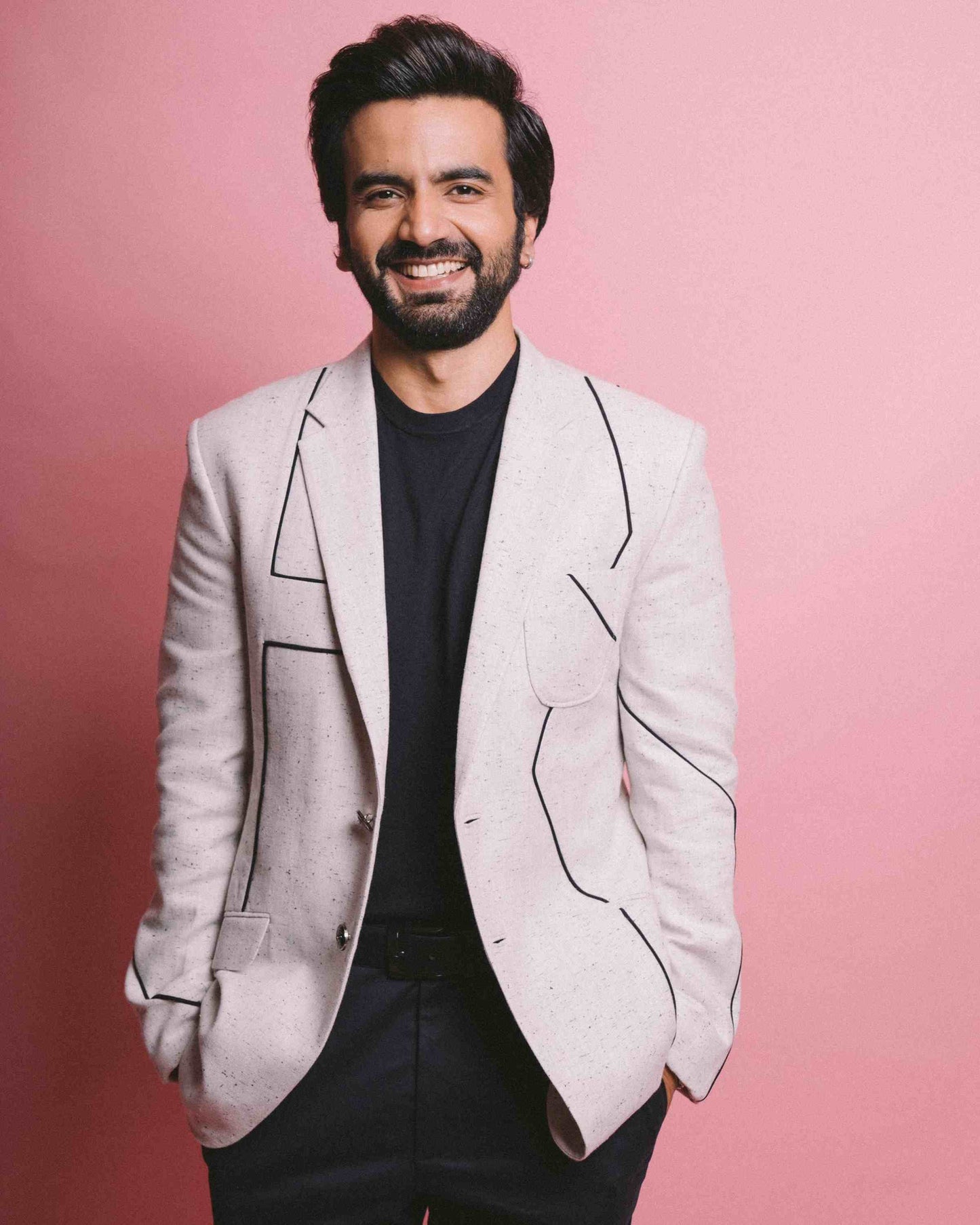 Ayush Mehra in Off White Blazer With Contrast Piping