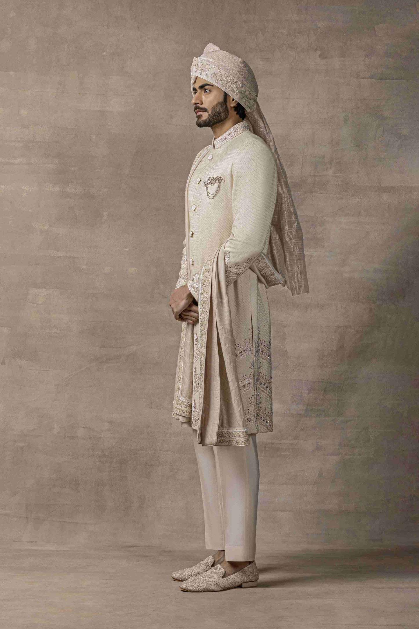 Peach Sherwani With Thread Work