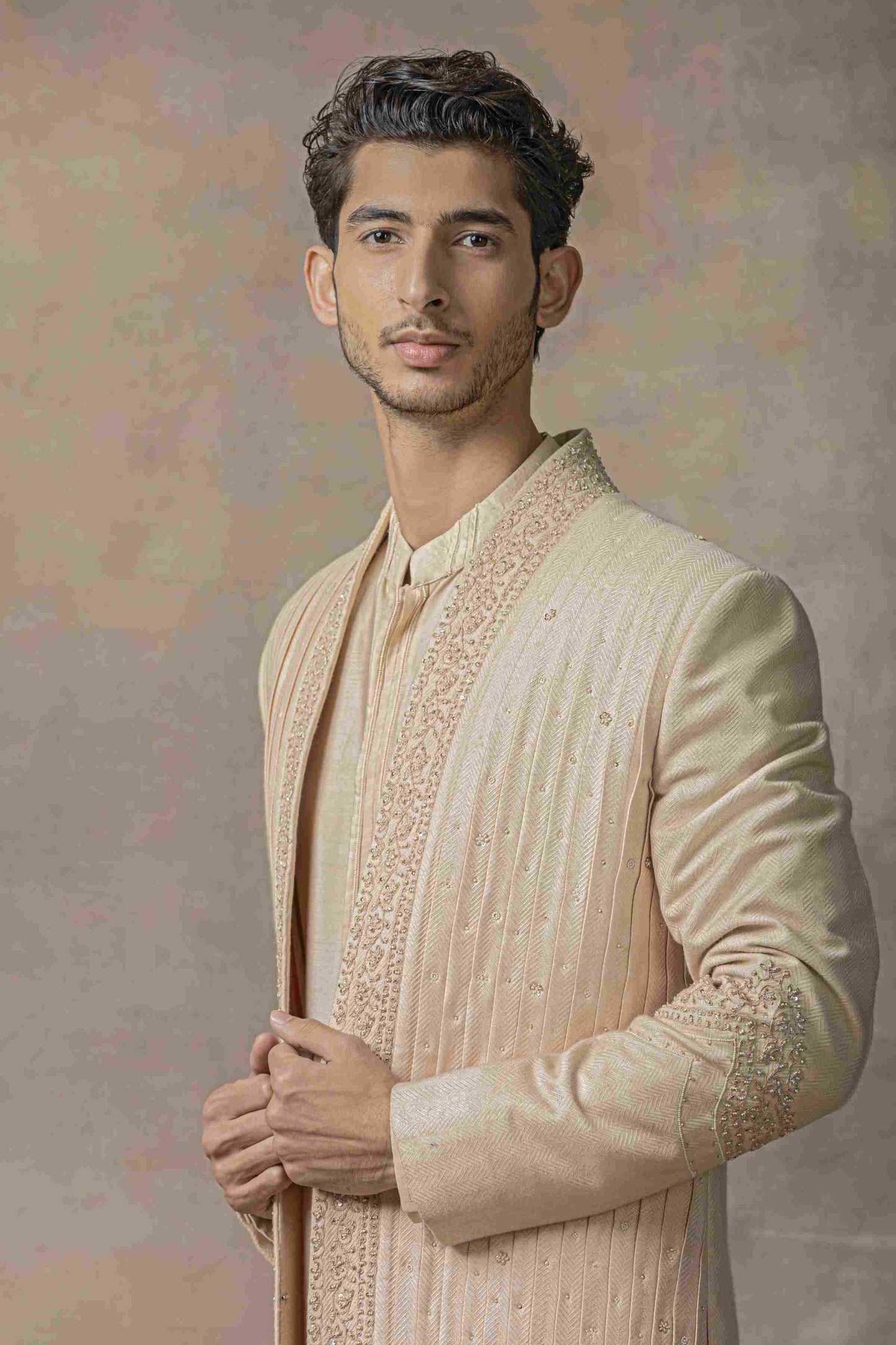 Rose Old Front Open Pleated Sherwani