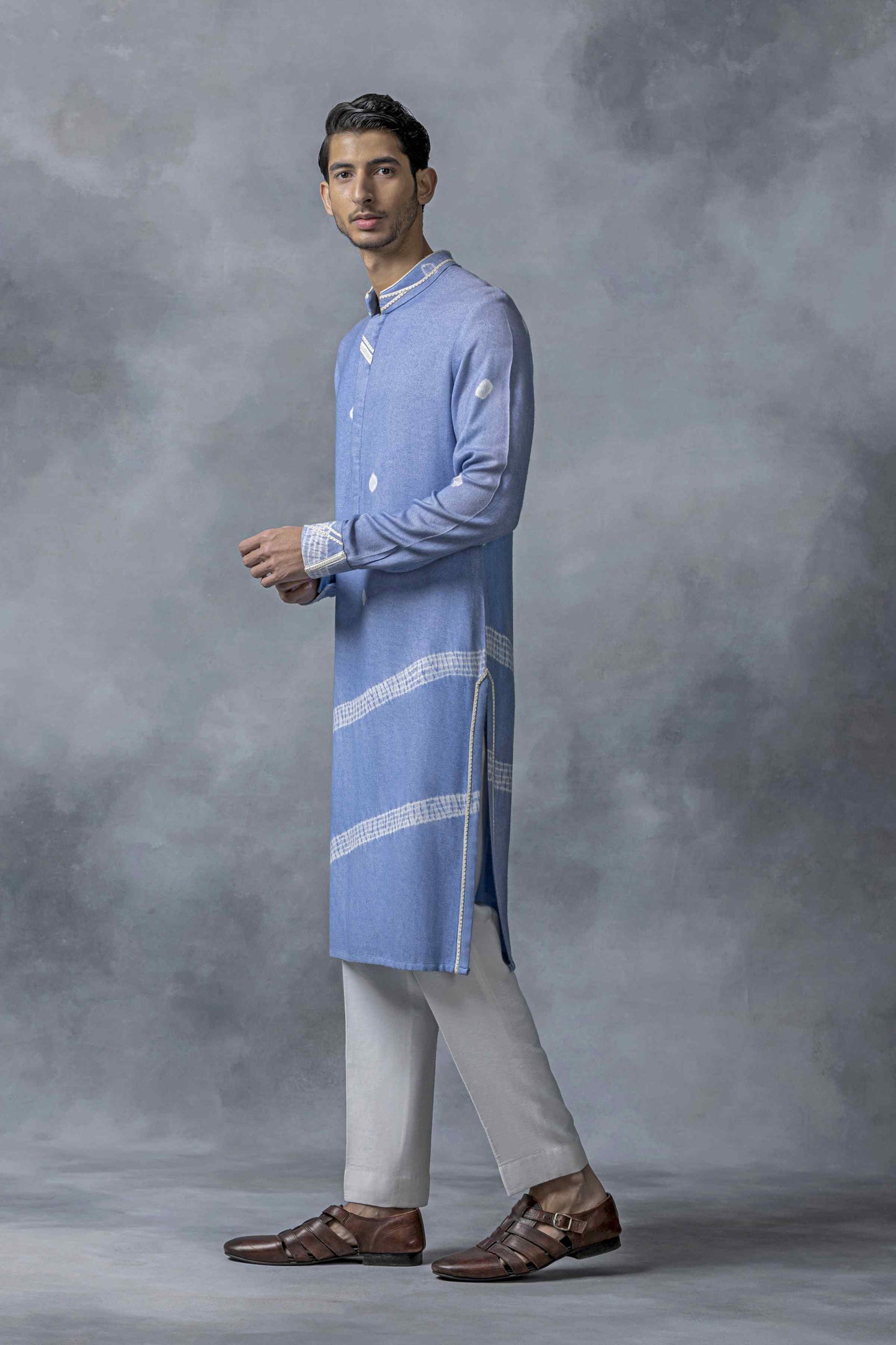 Sky Blue Tie & Dye Mirror Work Kurta Set