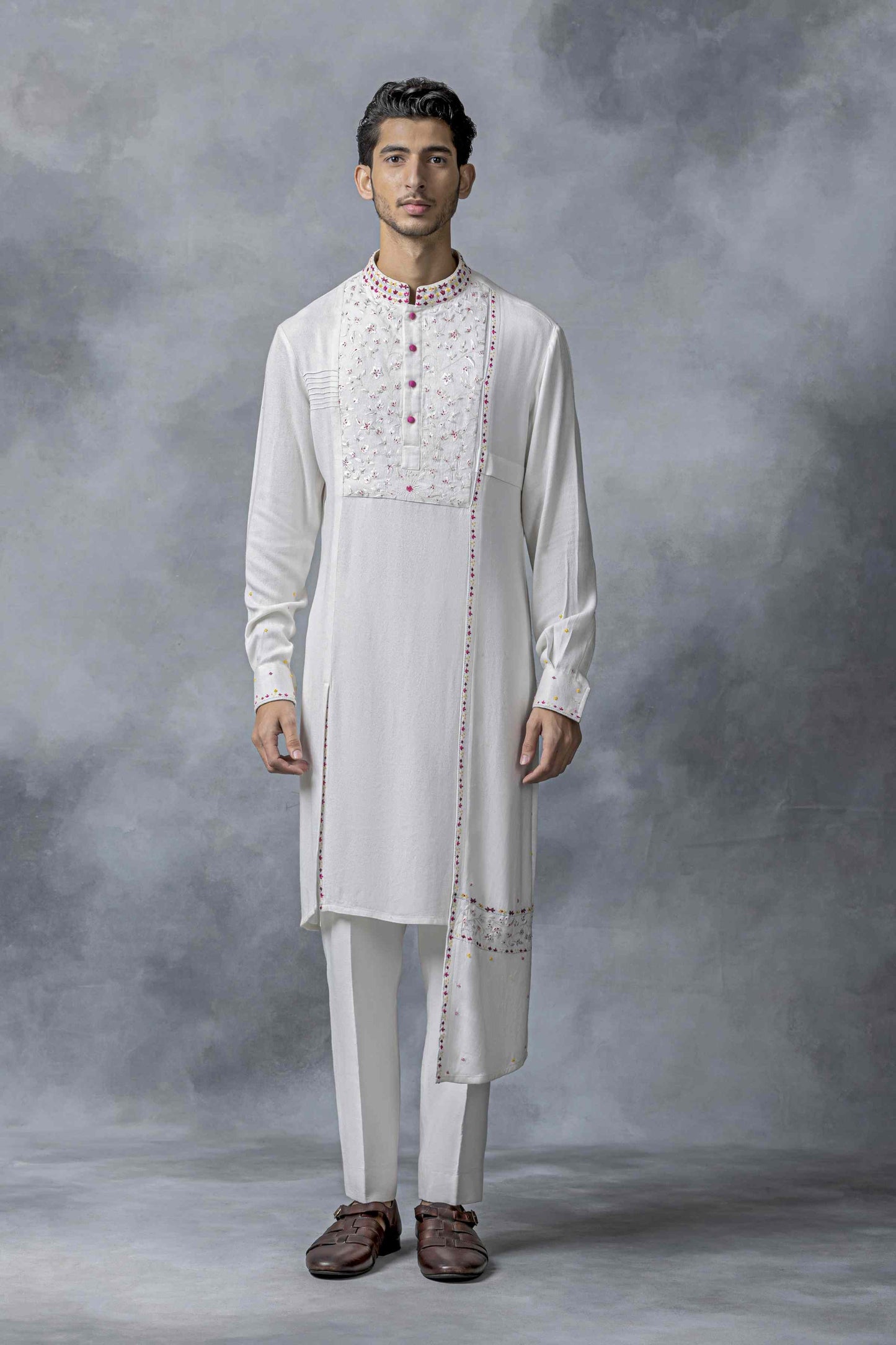 White Panel Kurta Set