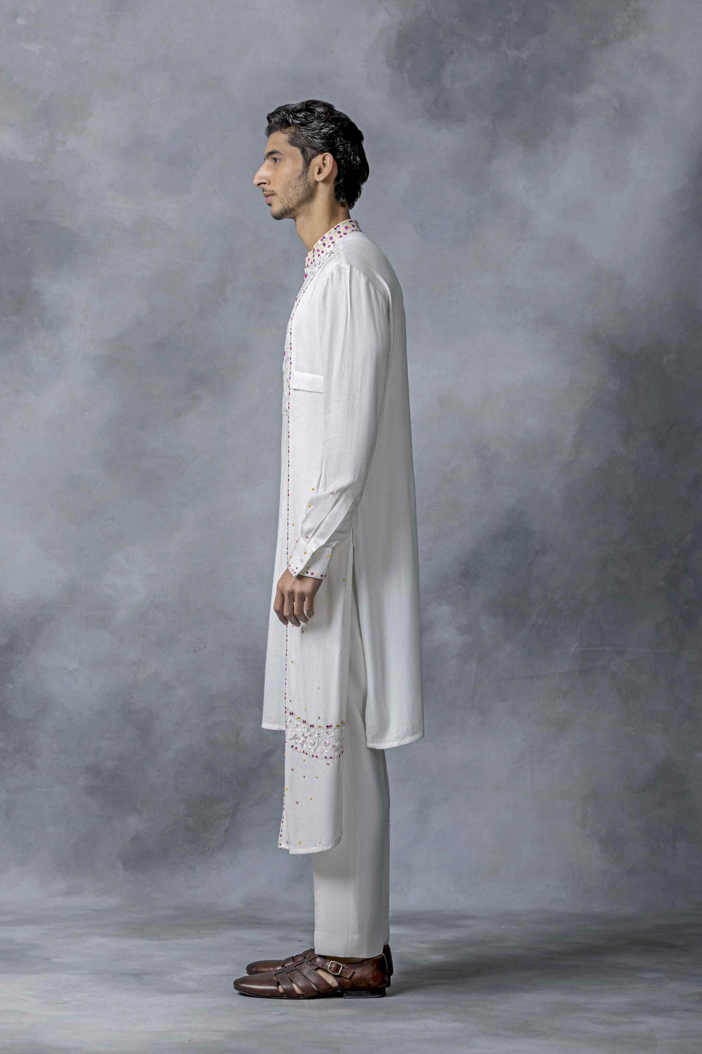 White Panel Kurta Set
