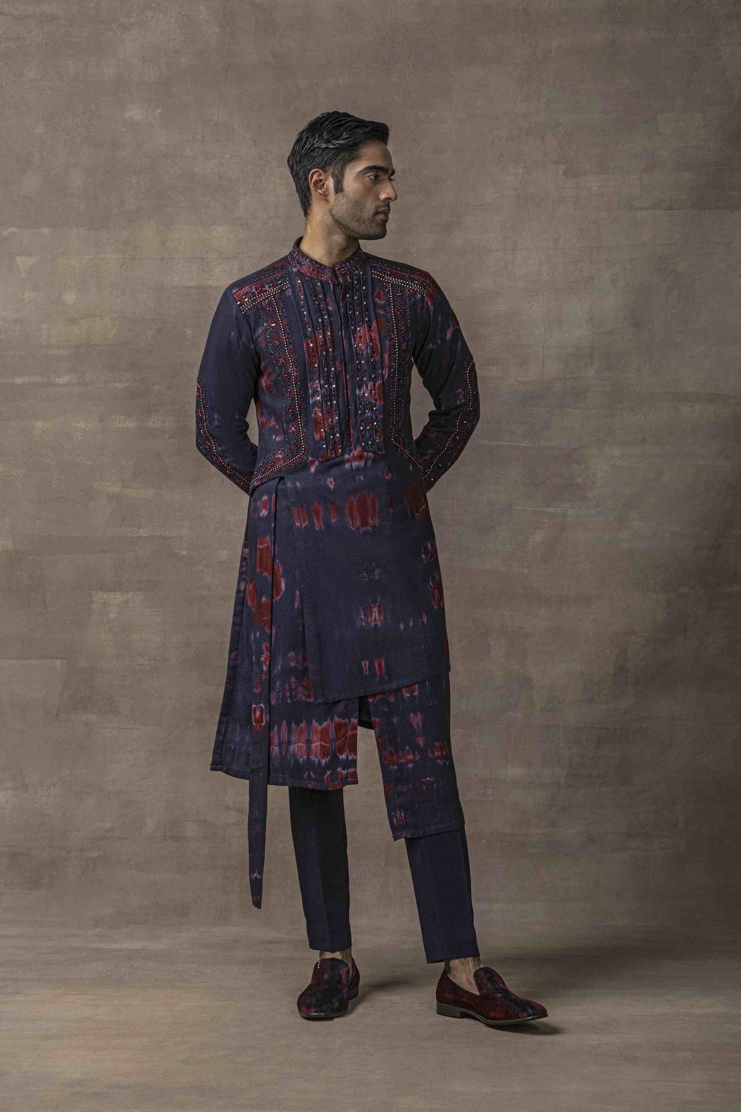 Navy & Red Tie Dye Kurta Set