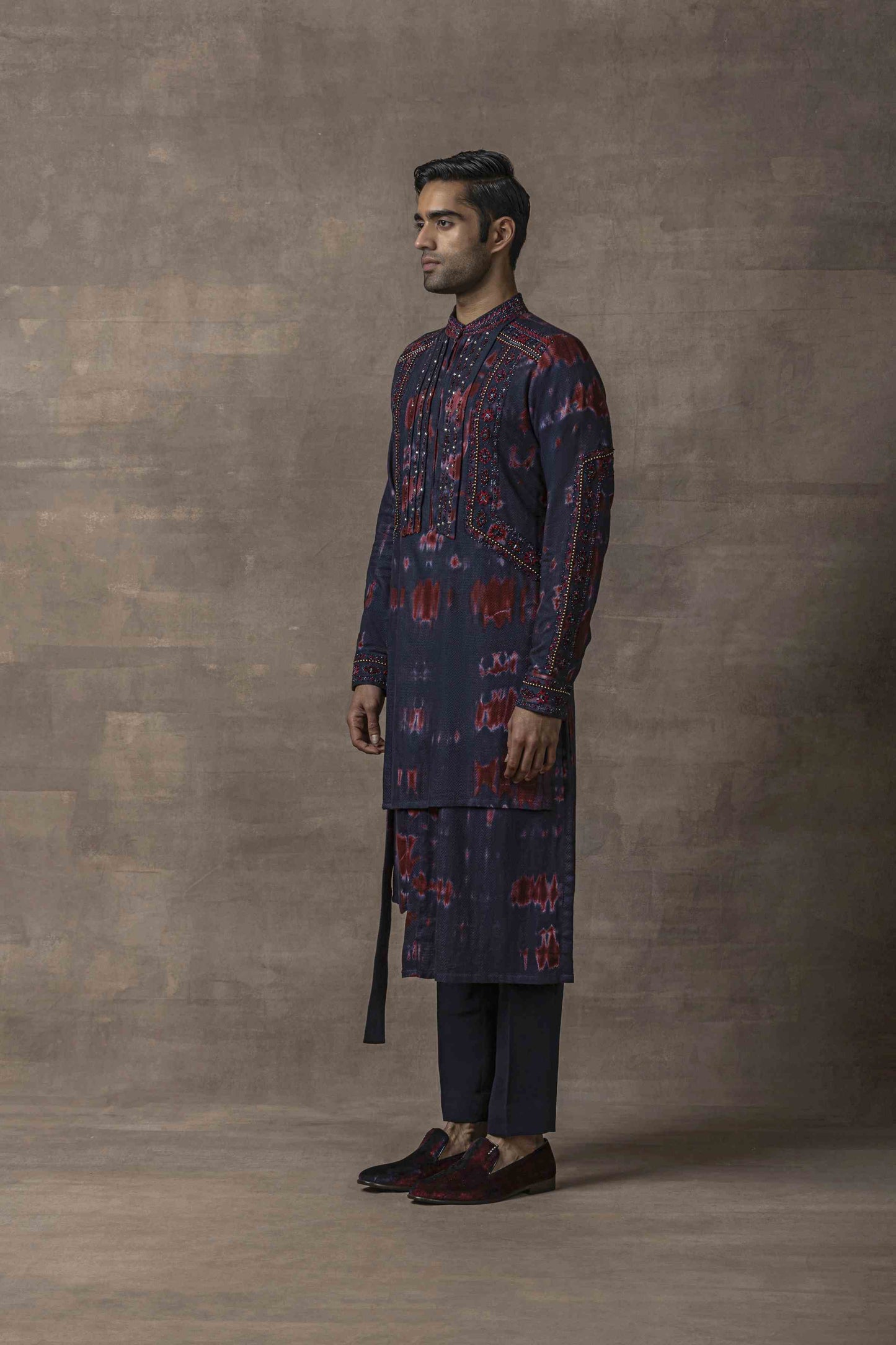 Navy & Red Tie Dye Kurta Set