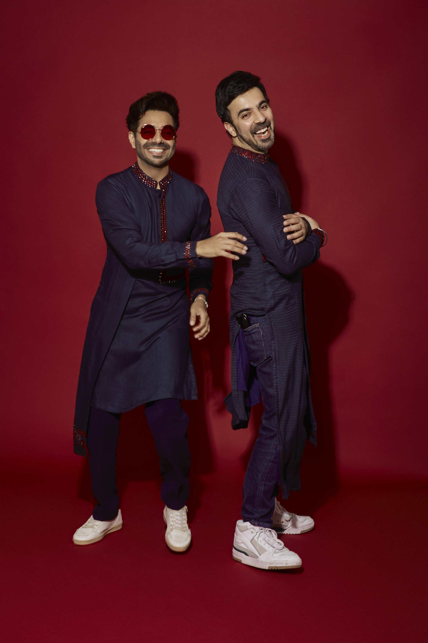 Aparshakti Khurana in Navy Panel & Red Thread Work Kurta Set