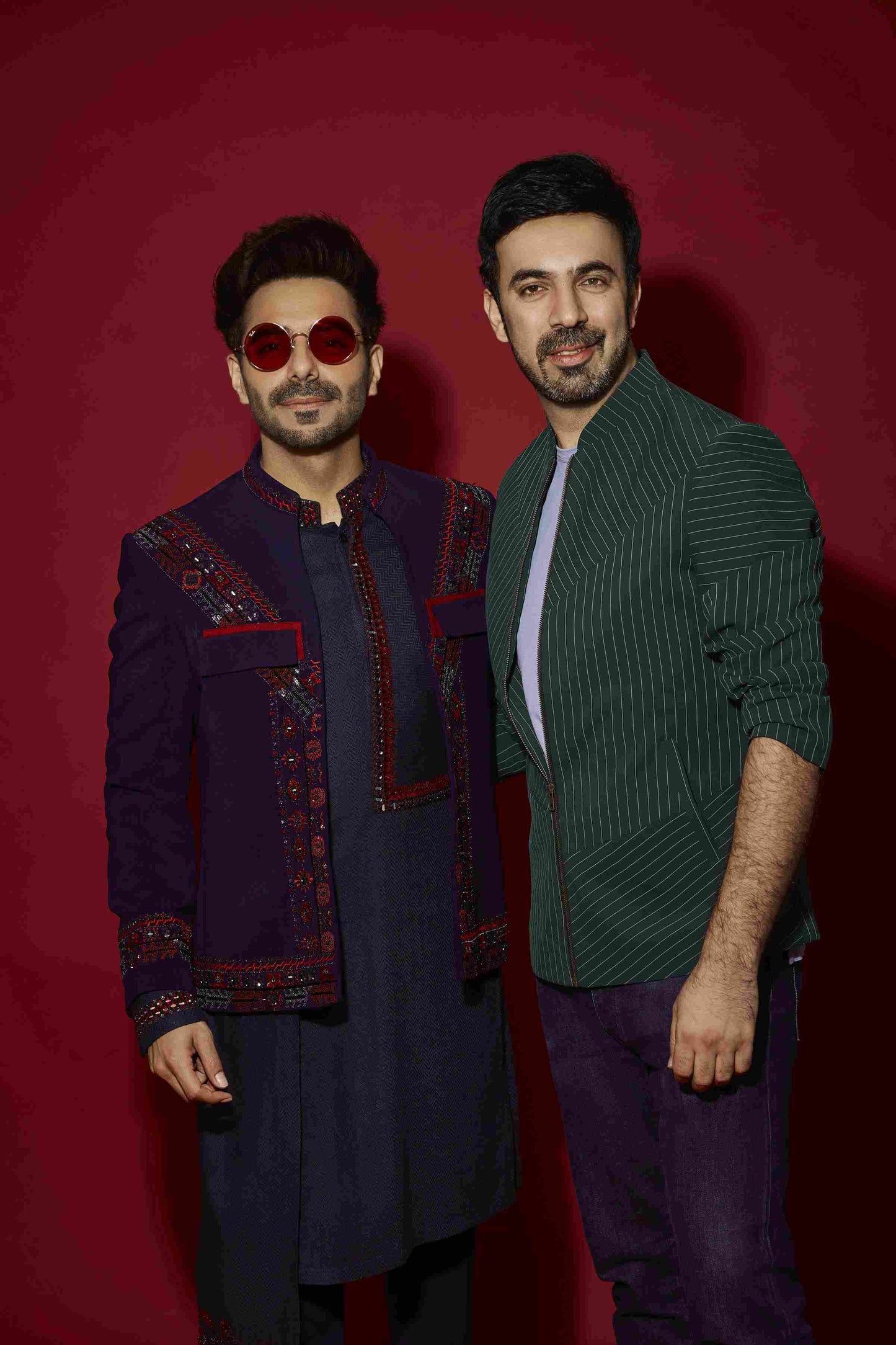 Aparshakti Khurana in Navy Panel & Red Thread Work Kurta Set