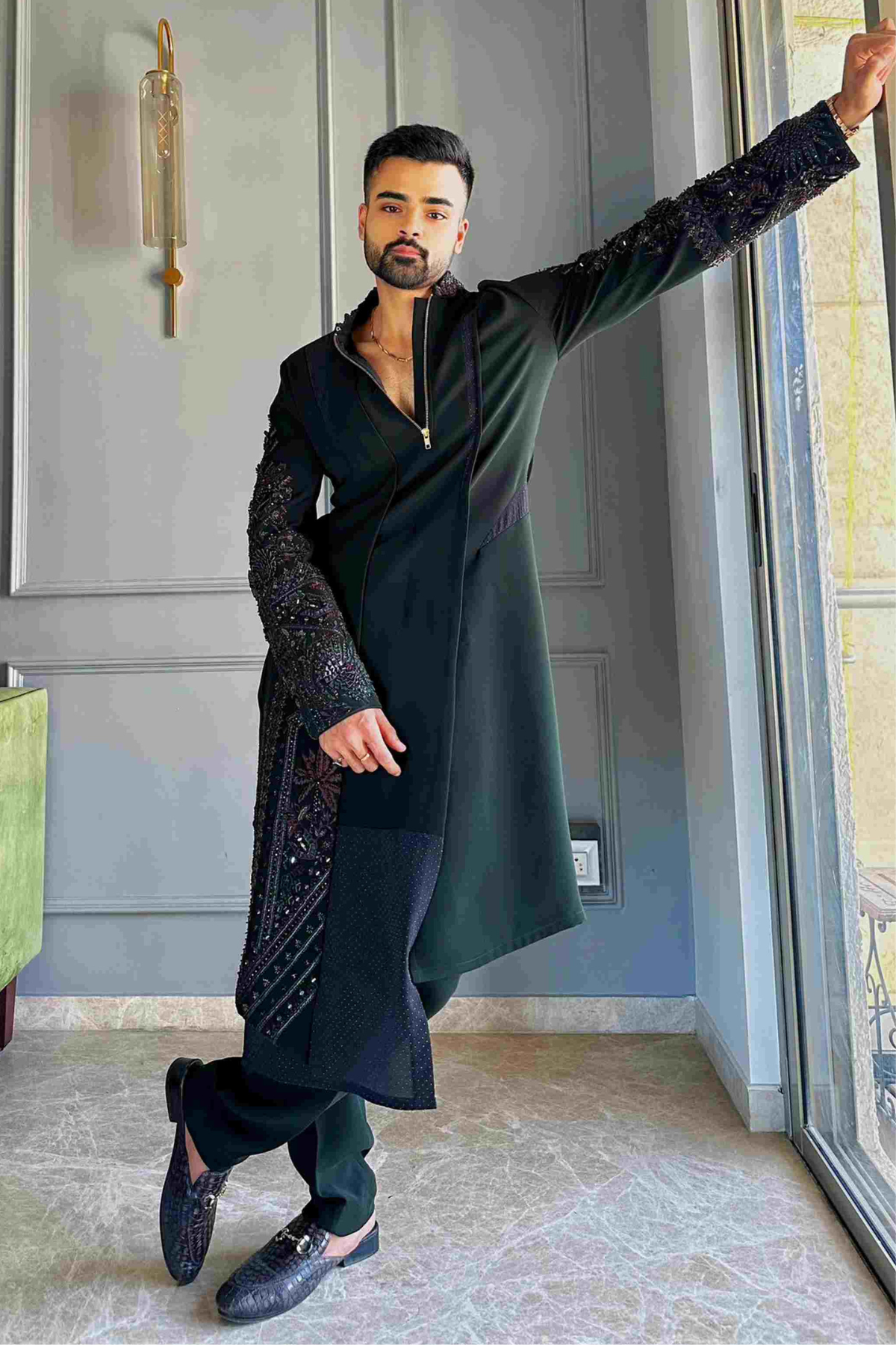 Ankit In Forest Green Leather Embroidery Kurta Set