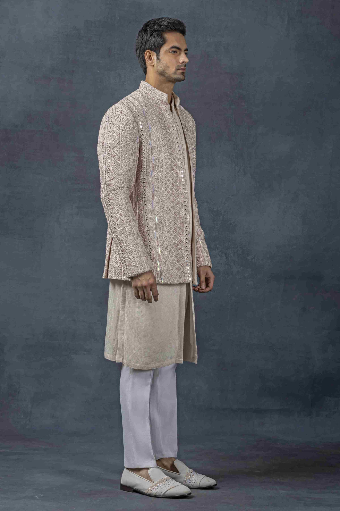 Dusty Rose Open Bandhgala Set