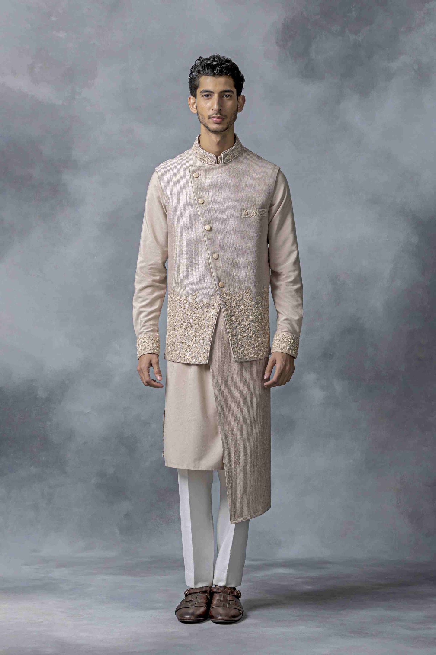 Dusty Rose Angrakha Cut Waistcoat Set