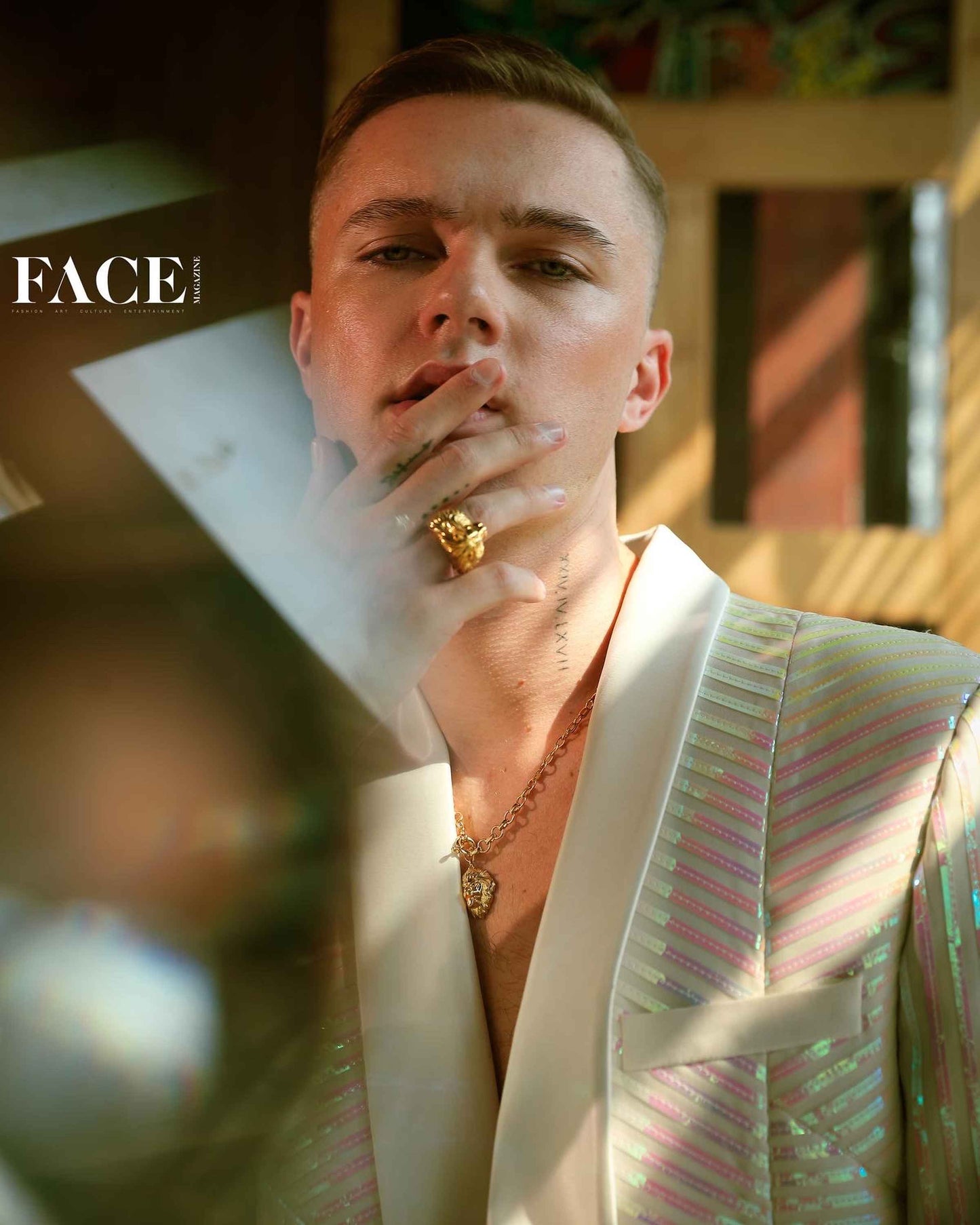 Hrvy In Off White Tuxedo With Rainbow Reel Detailing