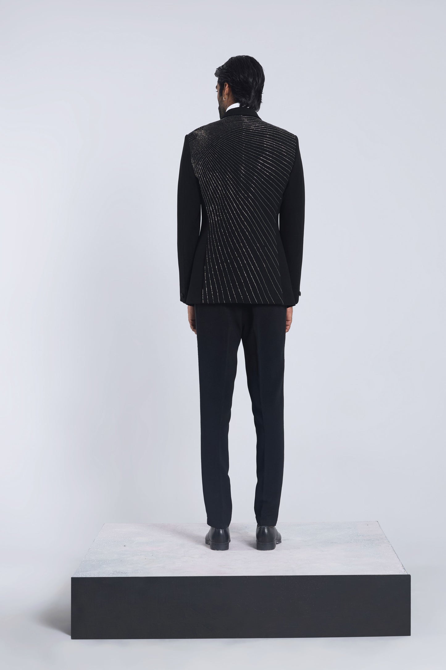 Black sandwash silver embroidery tuxedo set