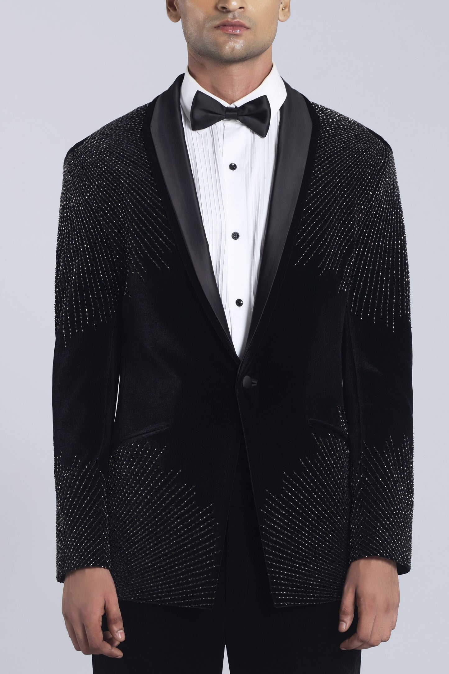 Black Sandwash Pearl placement Embroidered Tuxedo Set