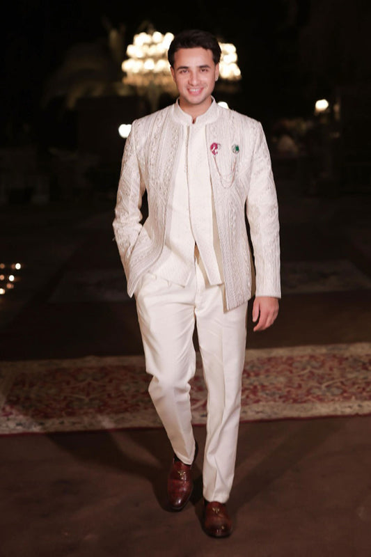 Abhishek Sharma in Ivory open bandhgala set