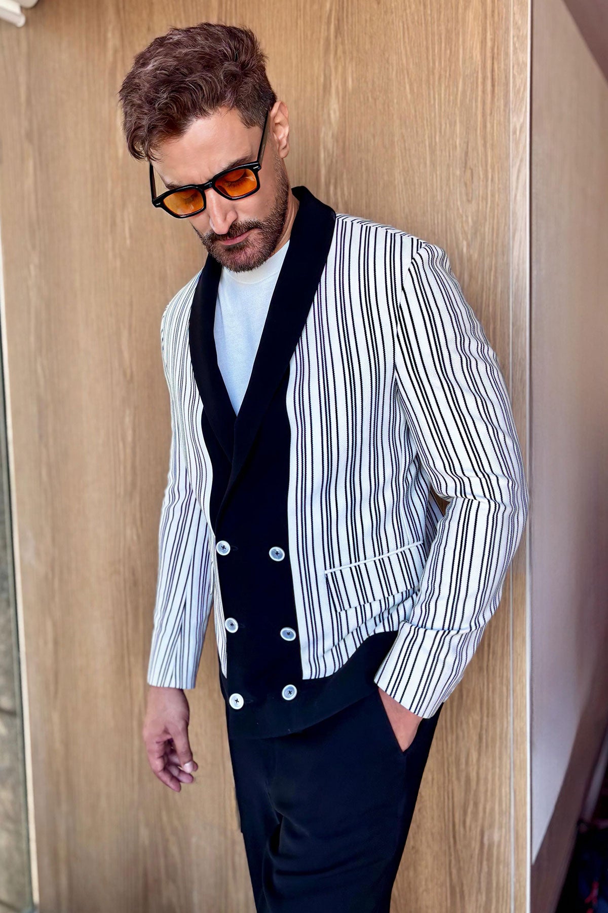 Kunal Kapoor In White and black strip jacket set
