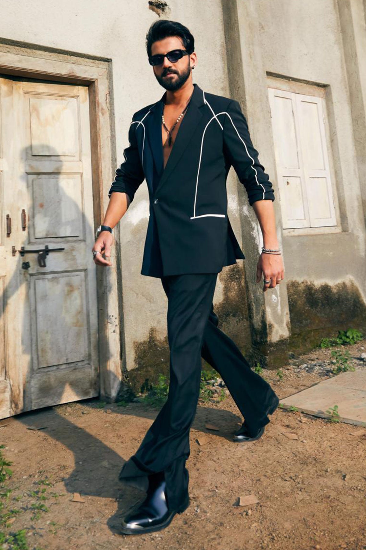 Zahir Iqbal in Navy blue and black dual colour blazer set