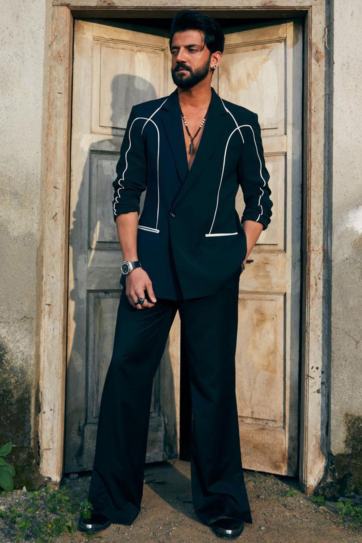Zahir Iqbal in Navy blue and black dual colour blazer set