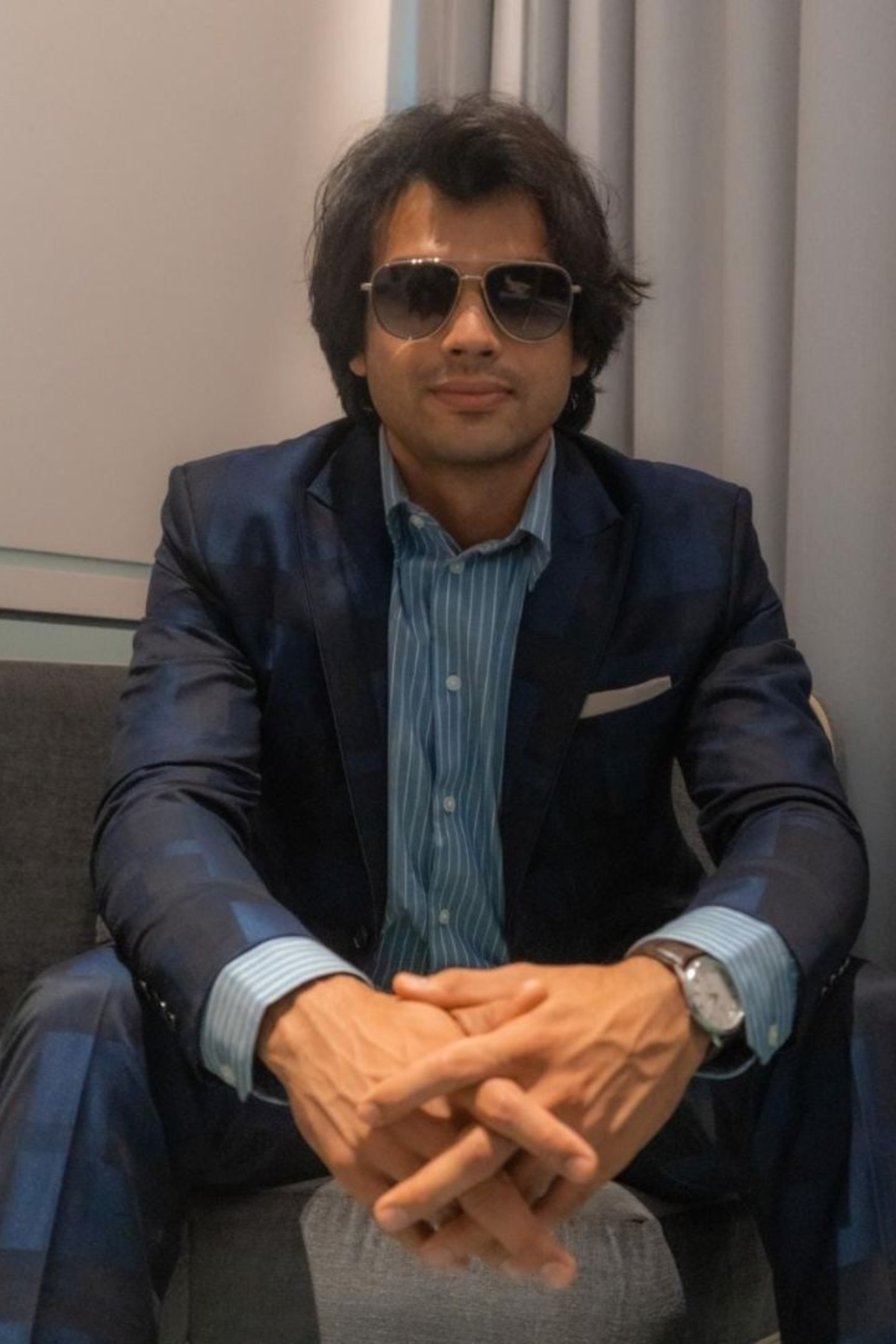 Neeraj Chopra in Blue Suit