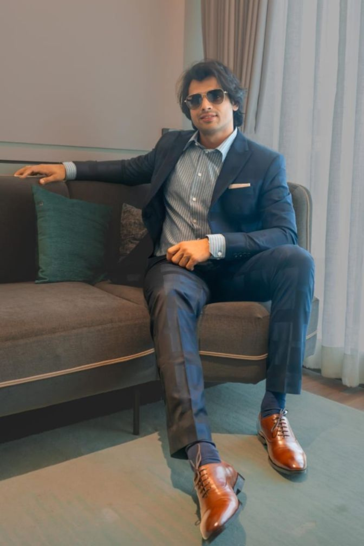 Neeraj Chopra in Blue Suit