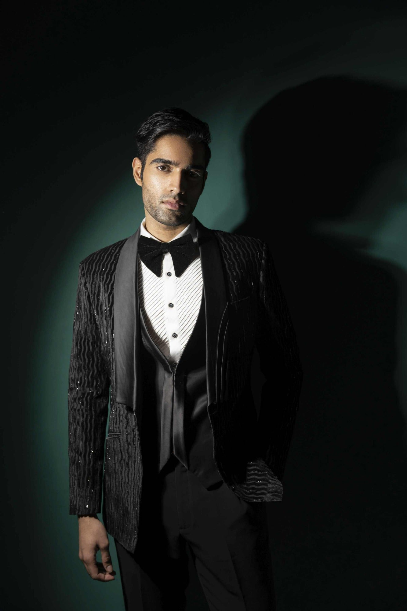 Black Broken Stripe Tuxedo With Pearl Highlights