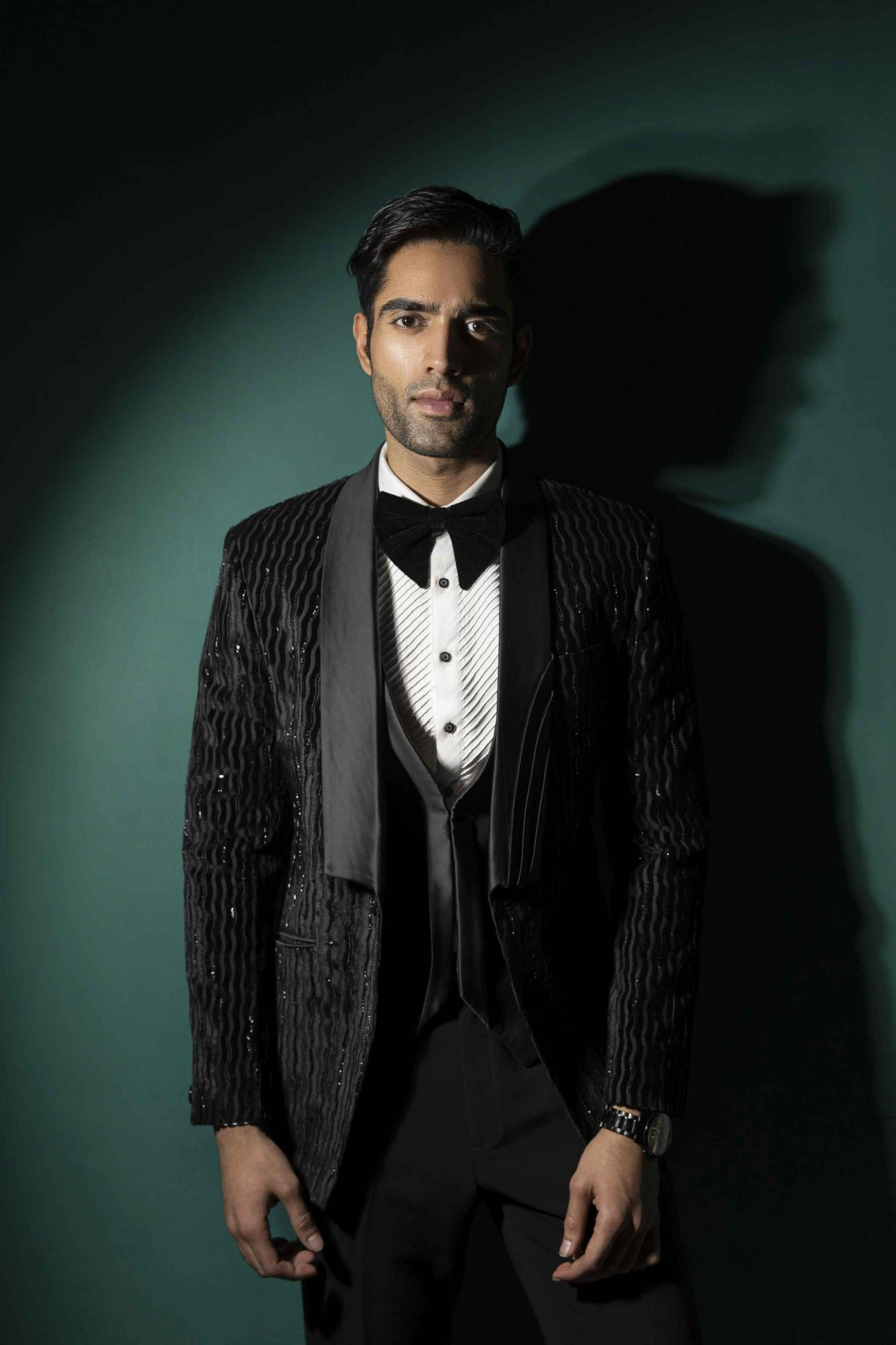 Black Broken Stripe Tuxedo With Pearl Highlights