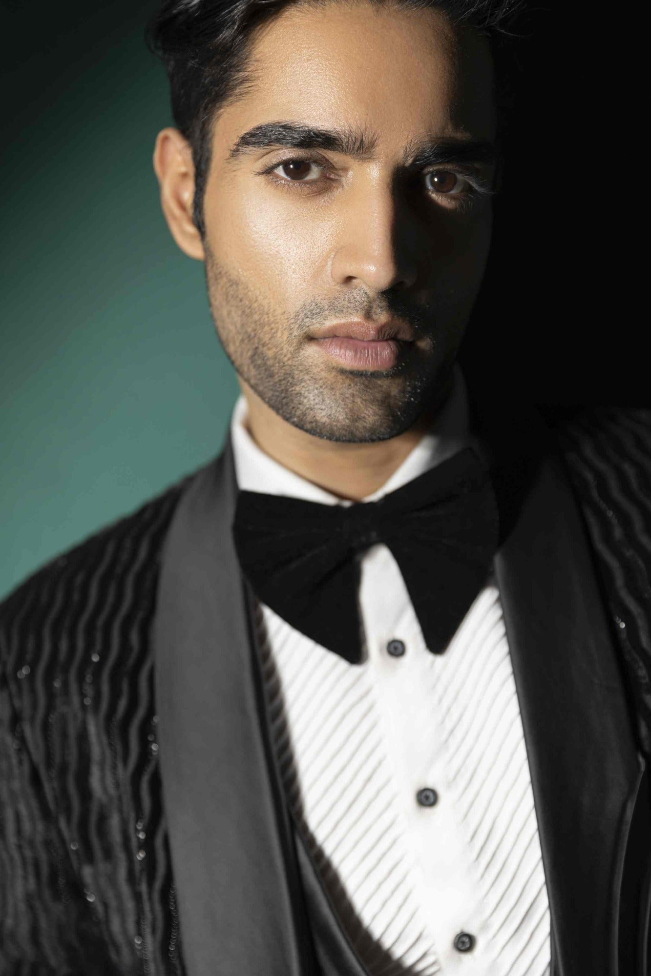 Black Broken Stripe Tuxedo With Pearl Highlights