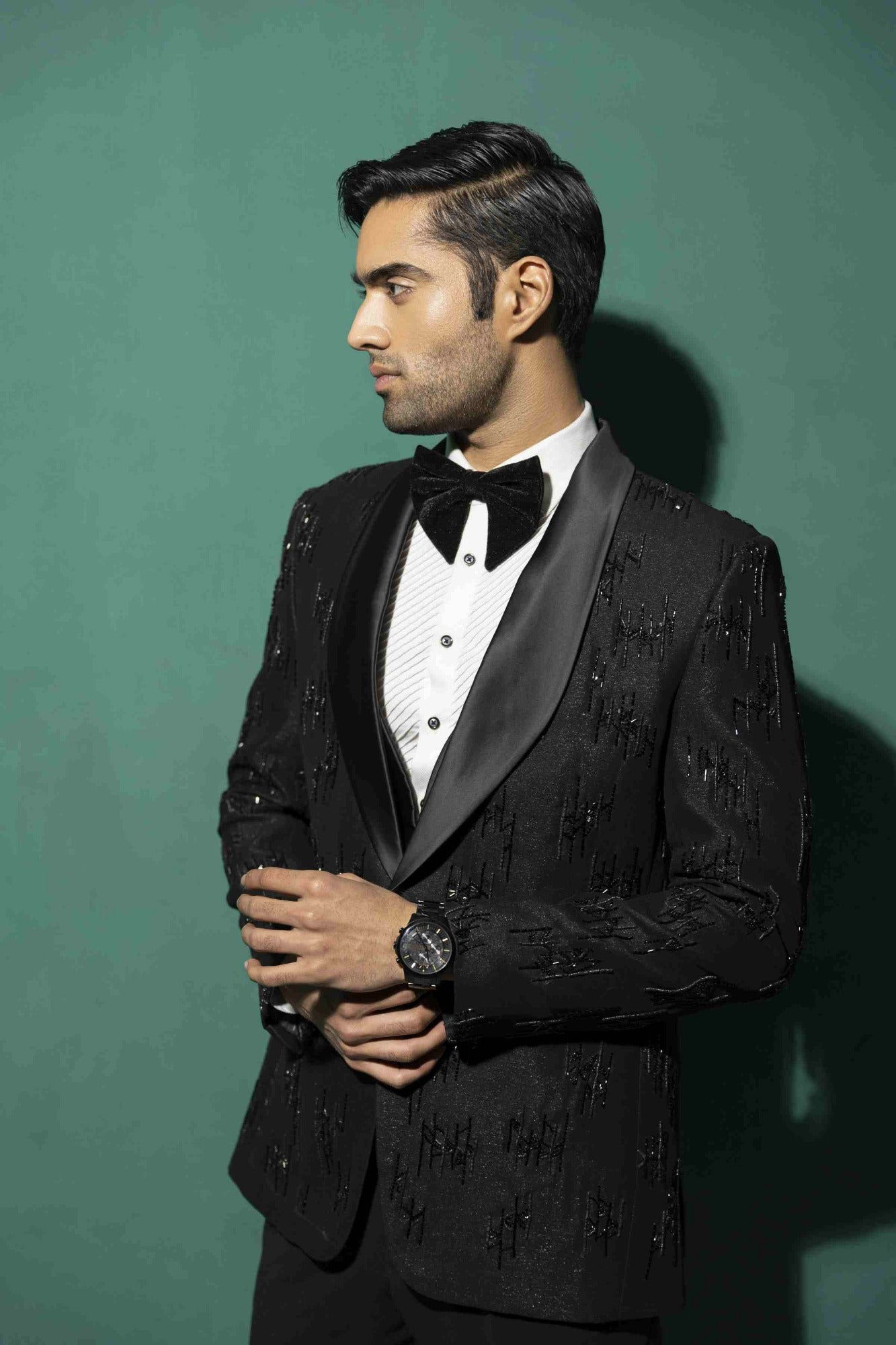 Black Broken Stripe Tuxedo With Pearl Highlights