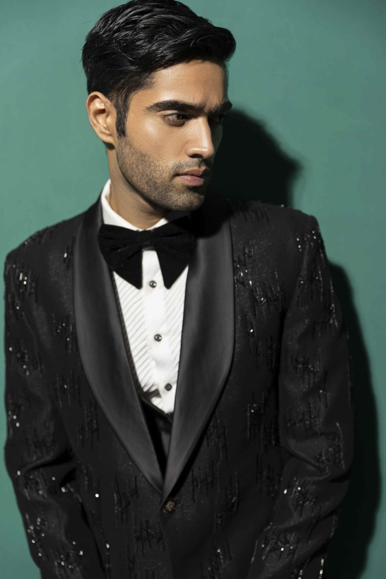 Black Broken Stripe Tuxedo With Pearl Highlights