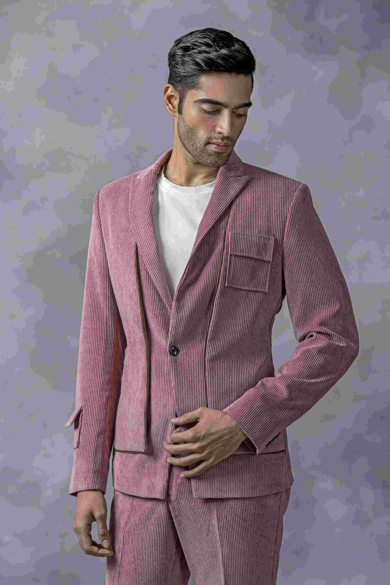 Sumeet Vyas in Salmon Pink Corduroy Set