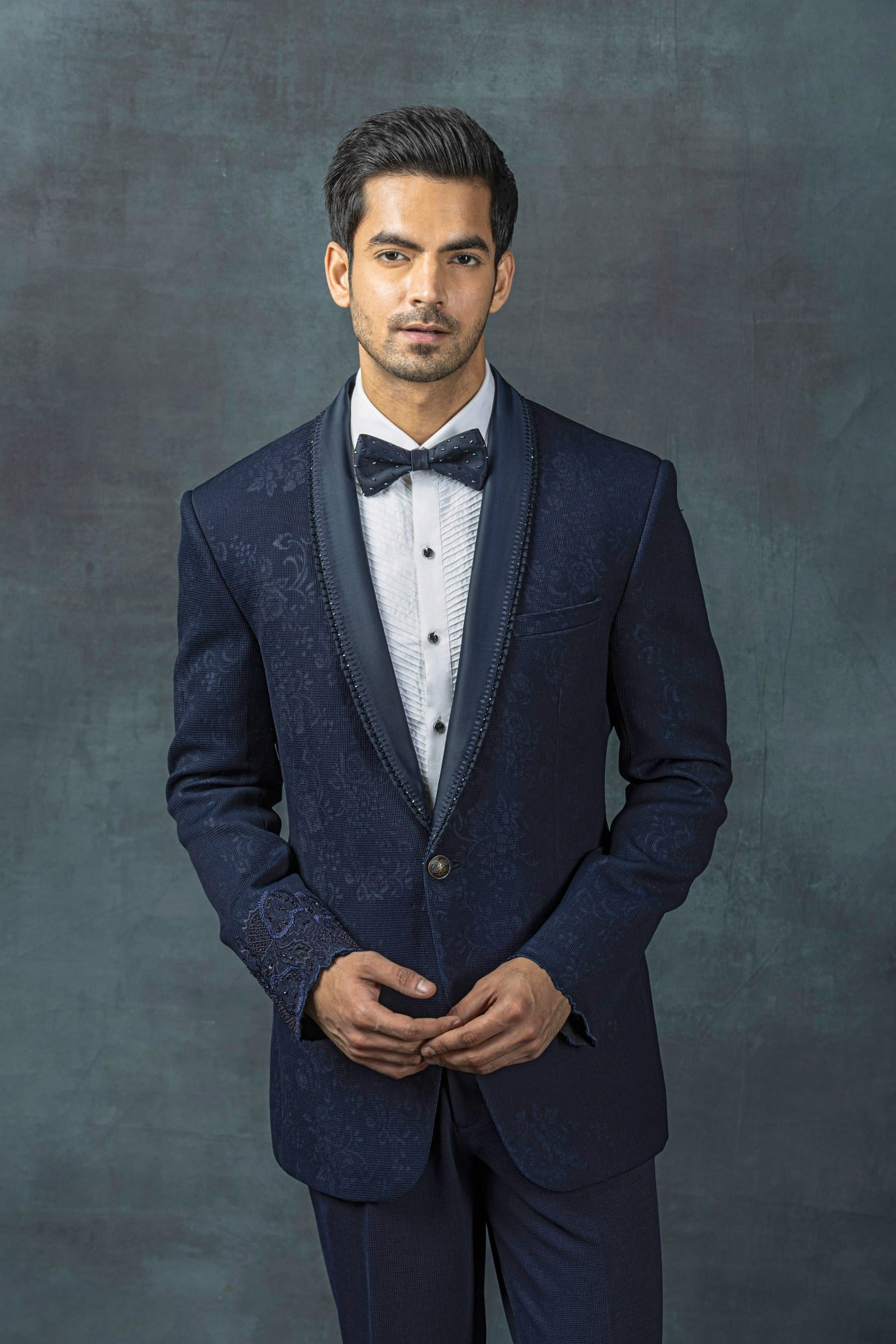 Navy Jacquard Frill Tuxedo