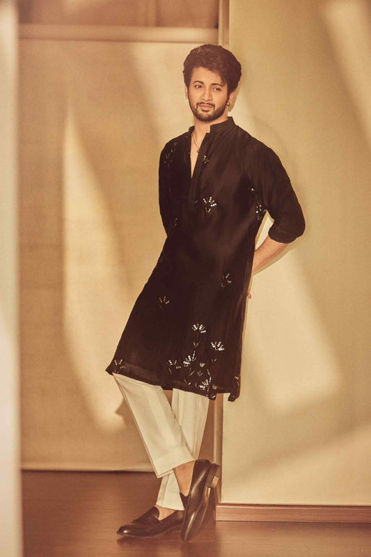 Rohit Suresh Saraf in Black Sequin Kurta Set