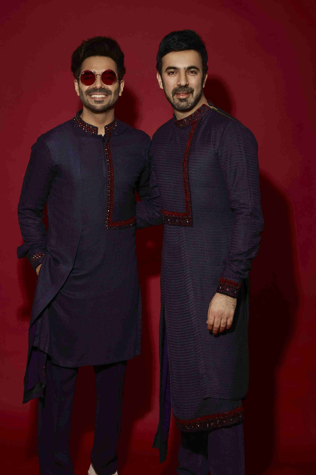 Aparshakti Khurana in Navy Panel & Red Thread Work Kurta Set