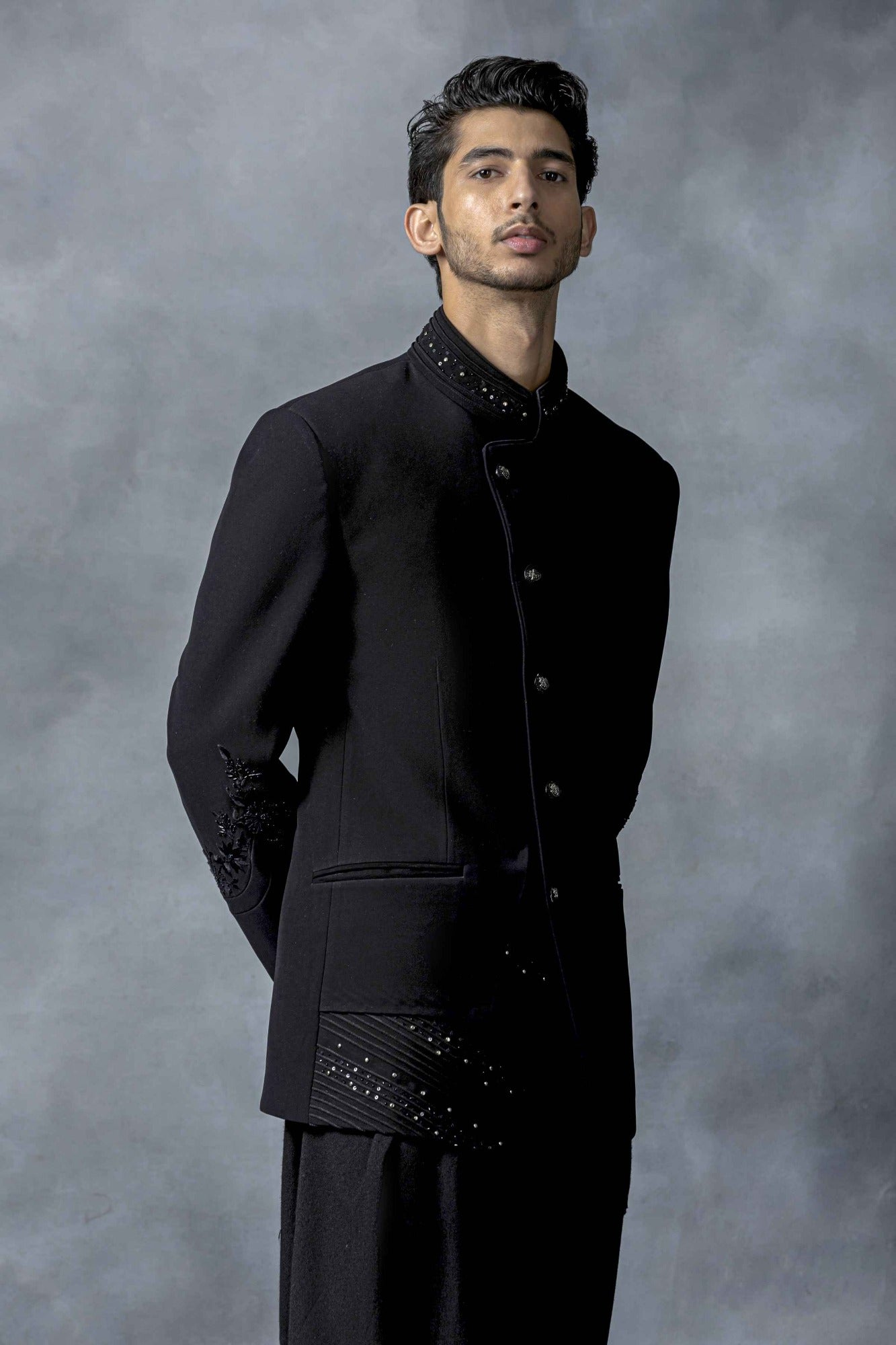 Black Angrakha Cut Kurta