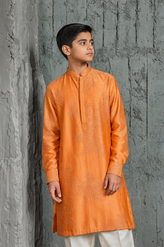 Sunset Bloom Orange French Knot Kurta Set
