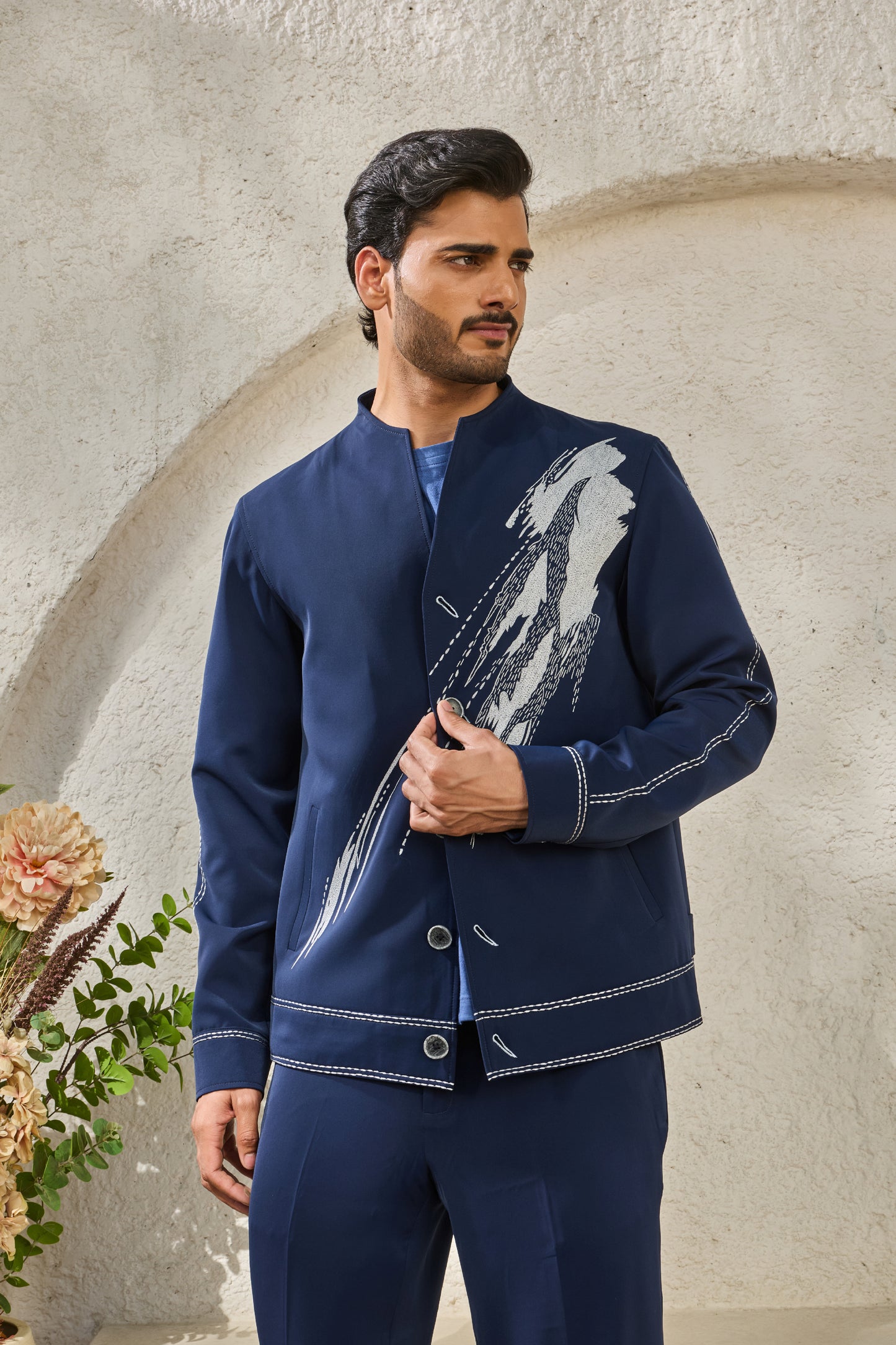 Navy Paint Strokes Shacket Set