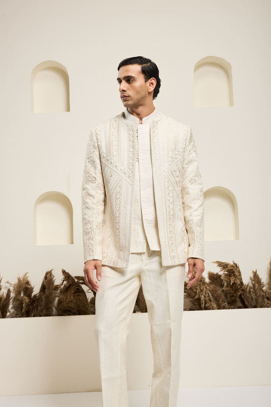 Ivory open bandhgala 
with Resham thread Work