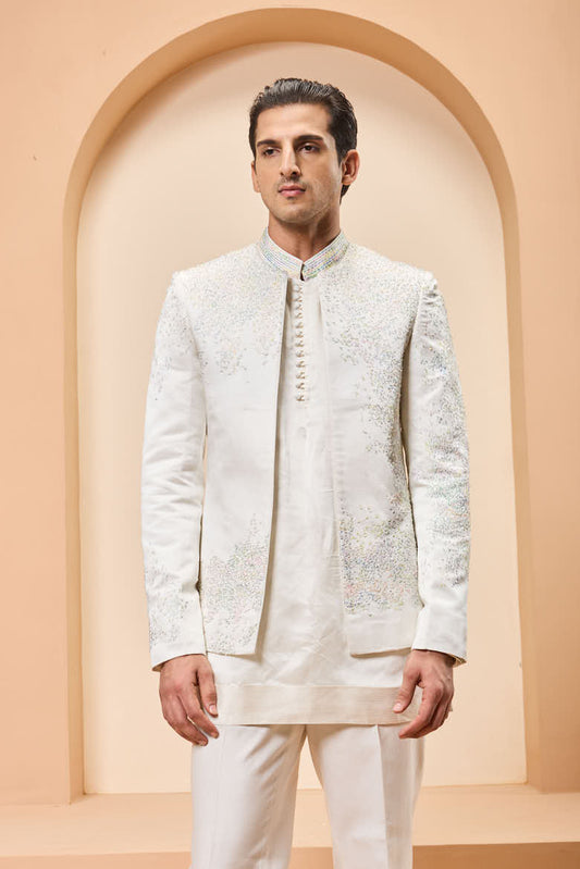 Ivory open bandhgala 
with thread , sequins & pearl
work
