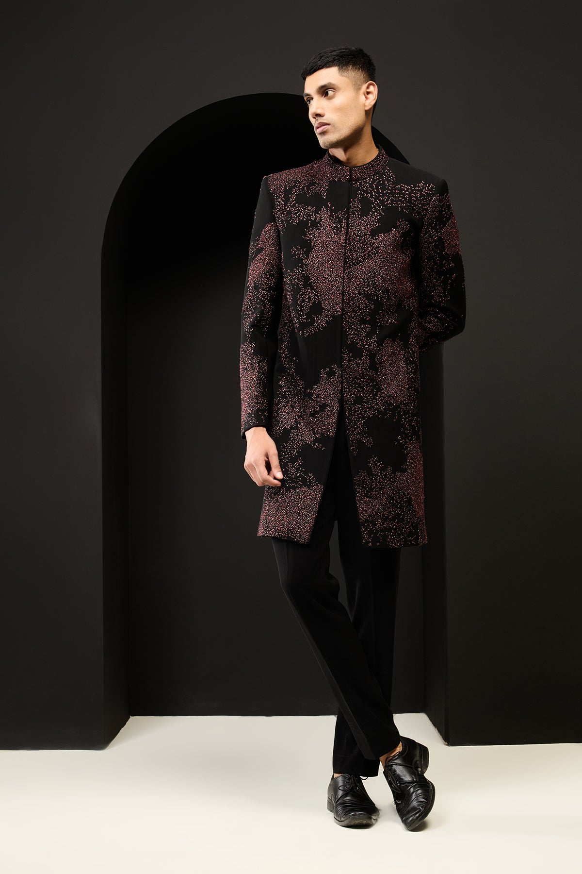Black indo Western highlighting with sequins, pearls and thread work