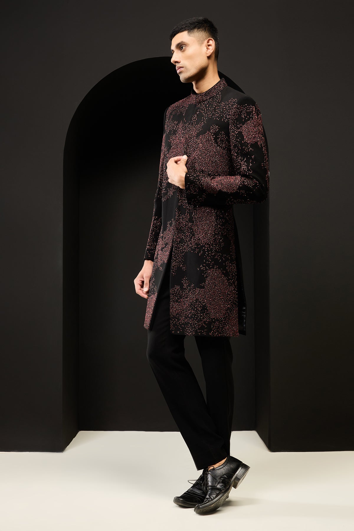 Black indo Western highlighting with sequins, pearls and thread work